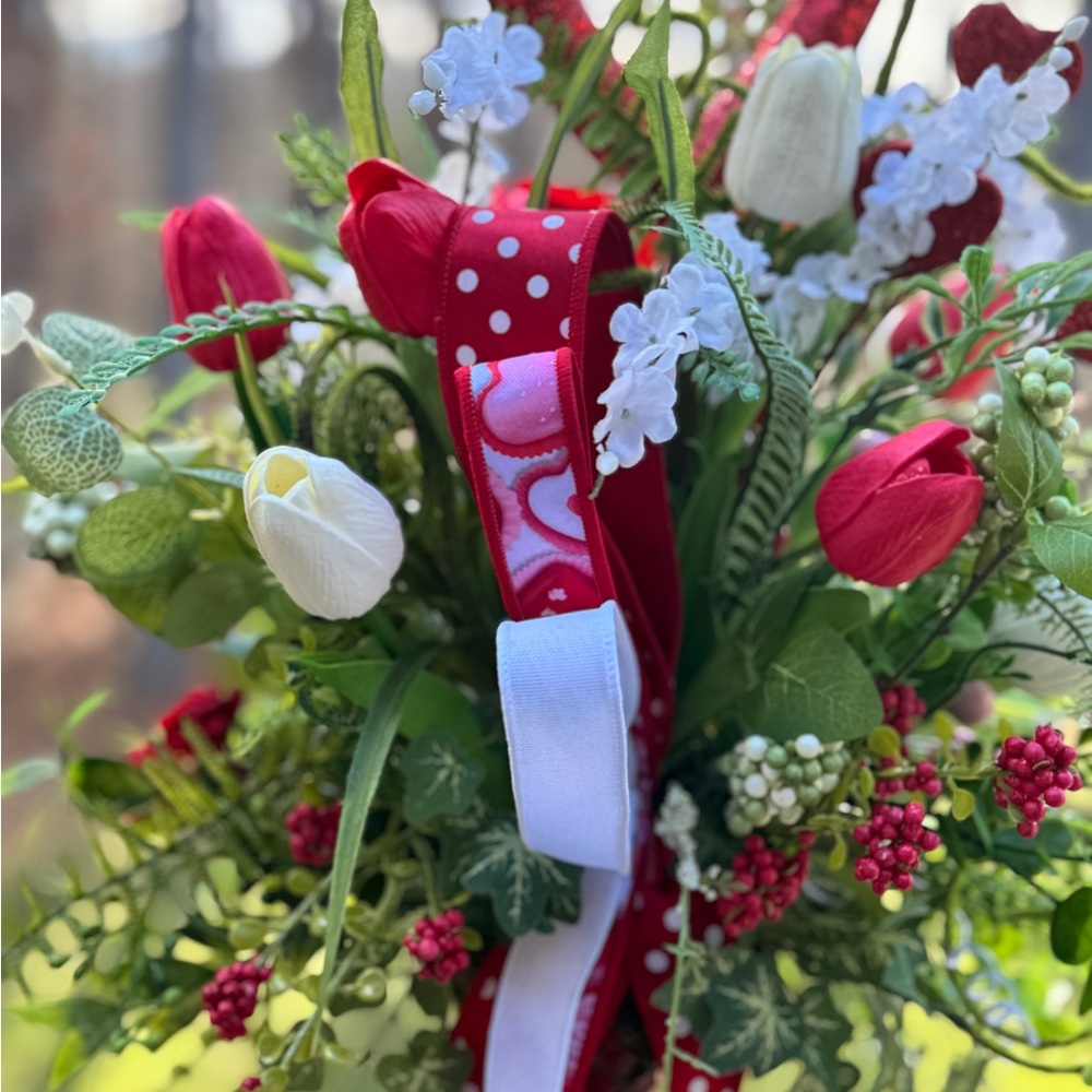 Red and White Real Touch Tulip Floral Arrangement - Picture 7 of 10